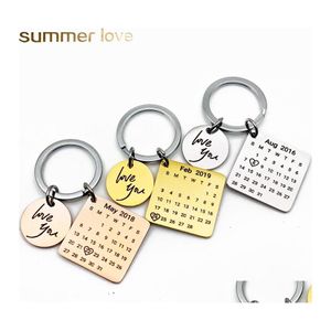 Porte-clés Bijoux Personnalisés En Acier Inoxydable Porte-clés Calendrier Personnalisé Chaîne Gravé Date Anniversaire Pour Filles Amoureux Amis Annive Otm2U