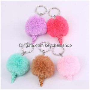 Porte-clés Coupe Boule De Fourrure Glace Porte-clés Anneau Porte-clés Pompon Shoder Sacs Pendentif Cadeaux Pour Enfants Drop Livraison Bijoux Dhlzn