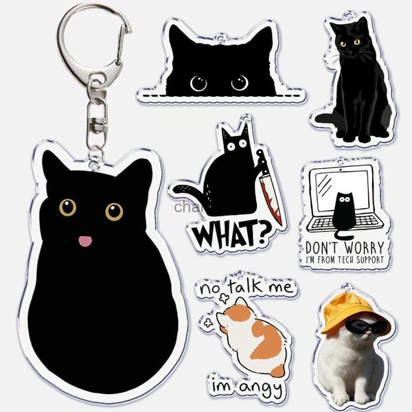 Anneaux clés mignon chat noir bep tongue acrylique clés de trèfle ne me parle pas je suis en colère clés clés chaînes d'anneau pour sac pendentif aaccesories cadeau yq231204