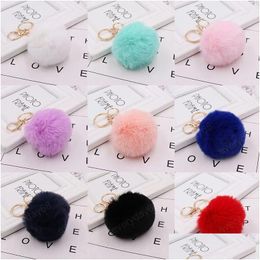 Porte-clés Mignon Moelleux Faux Lapin Boule De Fourrure Porte-clés Pour Femmes Chaîne De Voiture Anneau Pompon Décoration Pendentif Sac À Dos Accessoires Drop Dhlex