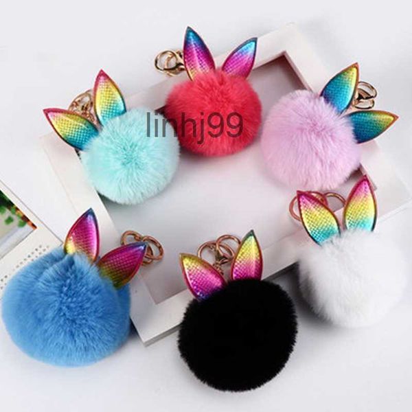 Porte-clés mignon lunettes boule de cheveux pendentif accessoires de voiture fausse fourrure de lapin mode sac ornements moelleux HolderB687