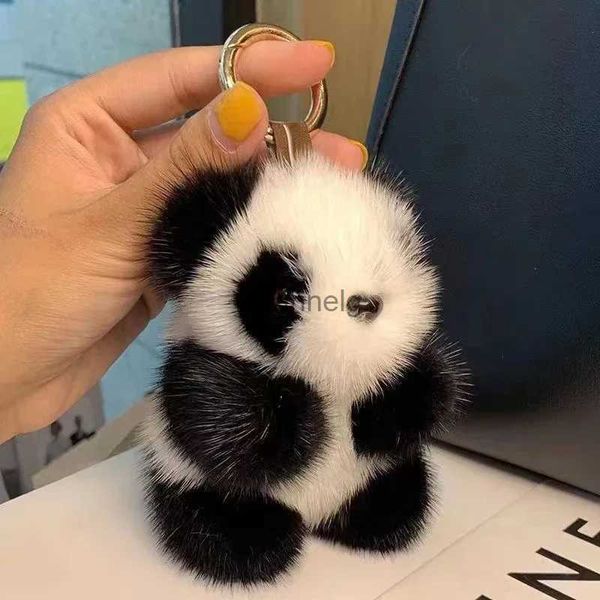 Llaveros Lindo imitación de piel de visón Panda Llavero Kawaii Pequeño Panda Muñeco de peluche Mujeres Bolsa Adornos Hombres Coche Llavero Regalo de Navidad YQ231204