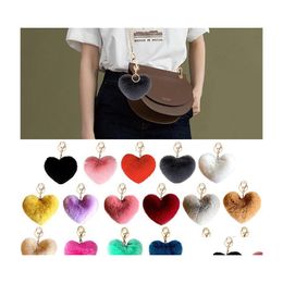 Key ringen schattige sleutelhanger llaveros mujer nep konijn fur hart pompom dames meisje tas auto's eenvoudige pluizige sleutelhanging sieraden geschenken drop deli dhaaf