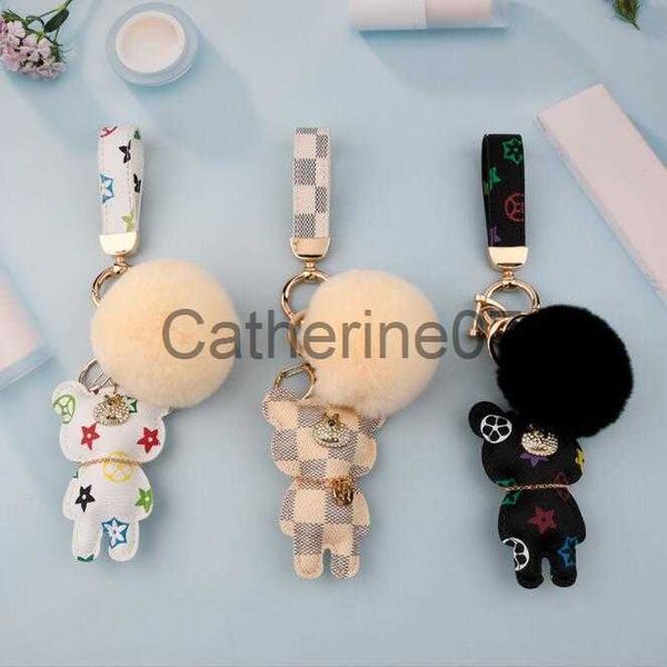 Llaveros Llaveros lindos Moda Oso de peluche Diseñador Llavero Anillo Regalos Mujeres PU Cuero Coche Hebillas Bolsa Encanto Accesorios Hombres Animal Llavero Titular J230706