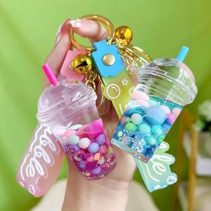 Porte-clés Mignon Liquide Perle Lait Thé Tasse Chaîne Creative Quicksand Flottant Jelly Bean Porte-clés Sac À Dos Pendentif Porte-clés Cadeau pour Femmes 230802