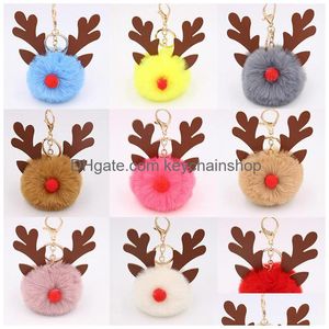 Porte-clés mignon en peluche wapiti porte-clés pompon pendentif chaînes de voiture porte-clés porte-sac de charme cadeaux décoration d'arbre de Noël drop livrer Dhrwm