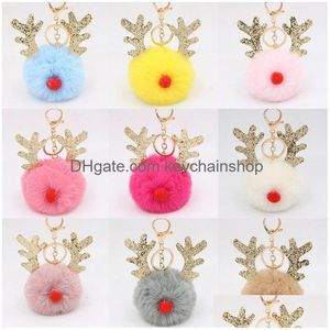 Porte-clés mignon en peluche wapiti porte-clés pompon pendentif chaînes de voiture porte-clés porte-clés sac de charme cadeaux ornements de Noël accessoires goutte Dhlw6