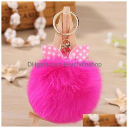 Porte-clés Mignon Pompon Voiture Porte-clés Pour Femmes Hommes Bowknot Boule De Fourrure Porte-Anneau En Peluche Pendentif Chaînes Charme Sac Décor Accessoires Drop De Dh6Ss