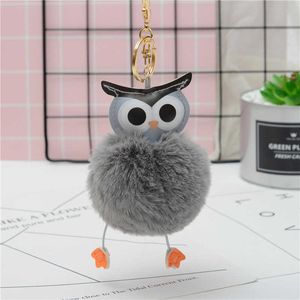 Key Rings Leuke Pompom Owl Keychain Pom Key Chain Rabbit Fur Ball Pompon Porte Clef Fluffy Leather Key Ring Accessoires Sieraden AA230411