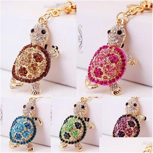 Porte-clés Mignon Tortue Forme Pendentif Colorf Brillant Strass Porte-clés Femmes Filles Suspendus Ornement Accessoires Drop Delivery Bijoux Dhkpk