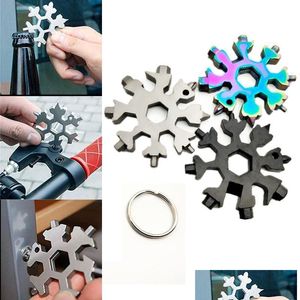 Porte-clés Dhs Ship 18 en 1 Camp Ring Pocket Tool Mtifunction Hike Keyring Survive Outdoor Openers Snowflake Mti Spanne Hex Wrench Fy Dhrbg