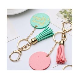 Key Rings Disc Tassel Keychain Bronzing Letter Pendant Lederen kettingtas Moeder Dag Feest Geschenkbenodigdheden 5 kleuren 1254 B3 Drop Dhbus