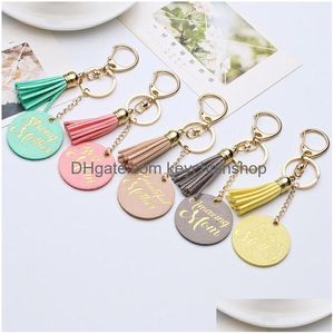 Key Rings Disc Tassel Keychain Bronzing Letter Pendant Lederen kettingtas Hangers Moeder Dag Feest Geschenkvoorraden 5 kleuren 1254 B3 Dr DHA0T