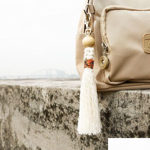 Porte-clés Diy Weave Tassel Bag Hangs Handmade Knot Beads Keychain Fashion Jewelry Will And Sandy Drop Delivery Dhc6N