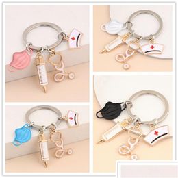 Sleutelringen Doctor Keychain Medisch gereedschap Ring Injectie Spuit Stethoscoop Verpleegster Cap Chain Medico Geschenk DIY Sieraden Handgemaakte Dr Dhgarden DHPDS