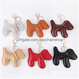 Key Rings Dog Keychains PU Leather Animal Pendant Keyrings Holder Fashion Car Keys Chains Accessoires Cartoon Bag Charms Cute Design Dhipj