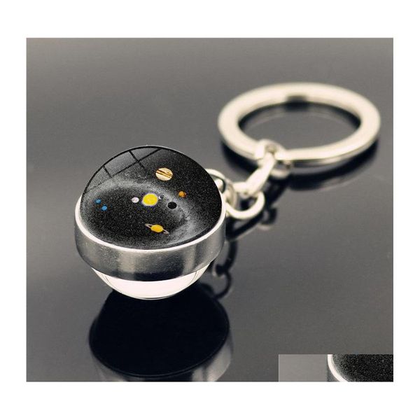 Anneaux clés Univers de balle double verre Star Keychain Solar Moon Keyring Holders Sac accroche des bijoux de mode volonté et sable 800 R2 D Dhrnt