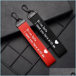 Porte-clés Drive Safe Lanyard Keychain Hangs Heart Love You Porte-clés de voiture Ruban Sac Femmes Hommes Mode Bijoux Drop Delivery Dhedm