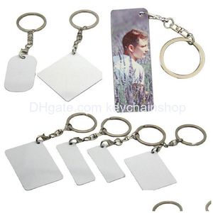 Llaveros Sublimación de tinte Llavero de metal de doble cara en blanco Diy Rectangar Llaveros personalizados personalizados Hoja de aluminio Entrega de gota J Dhqek