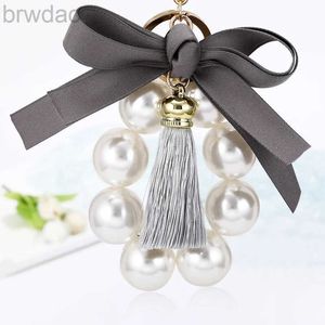 Key Rings Easya Large Pearl Keychain Dames Luxe sieraden Tassel boogtas Charm ornament Vintage Wedding Bride Cadeau voor bruidsmeisje gasten 240412