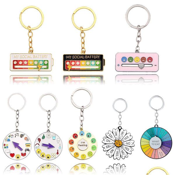 Anneaux clés Keychain de gestion émotionnelle My Batterie Sociale Humeur de l'émail pendant 7 jours par semaine Asthétique Fonctionnel Gift DIY BIELLIR DH0GS