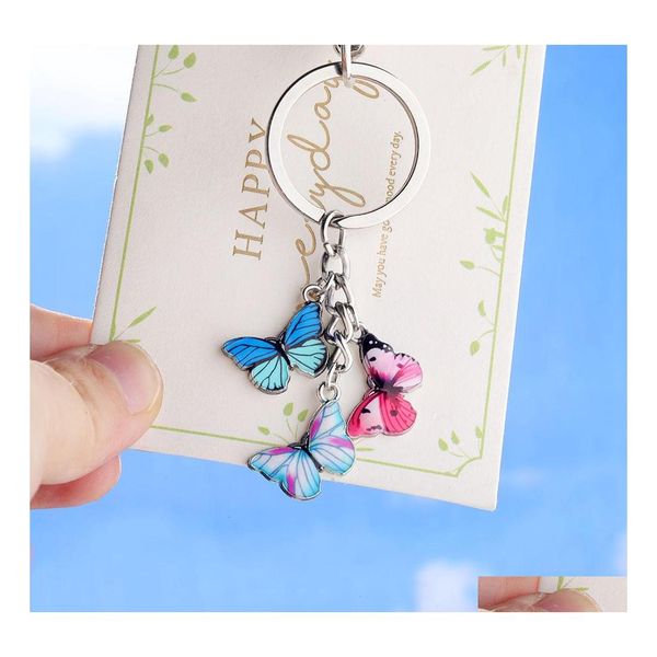 Llaveros Esmalte Mariposa LLavero Cadena Anillo Titular Encanto Insectos Llaves de coche Mujeres Bolsa Accesorios Joyería Entrega directa Otxsd