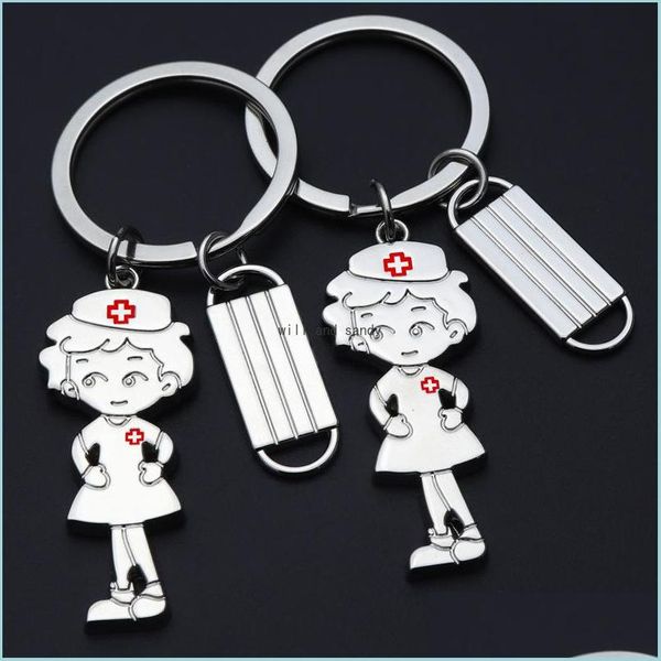 Porte-clés d'infirmière en émail avec porte-clés en métal, sac cadeau suspendu pour femmes et hommes, bijoux à la mode, livraison directe Dhz6J
