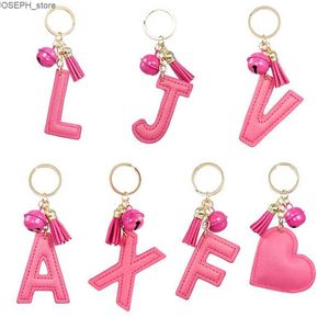 Key Rings English Alphabet Keychain Creative Gift PU Leer Alloy Bell Flanel Tassel Accessories Bag Key Chain Hanger J230427