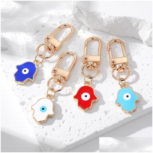 Porte-clés Evil Eye Hamsa main porte-clés anneau pour femmes hommes Fatima bleu sac accessoires de voiture livraison directe bijoux Dhgarden DH3Oh