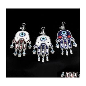 Porte-clés Evil Eye Tenture murale Turquie Perles Avec Hamsa Main Voiture Porte-clés Bleu Gland Charme Bijoux Anneau Chaîne 5239 Q2 Drop Delivery Dhfq7