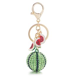 Key Rings Exquise Novelty Green Watermelon Ball Pendant Key Chain Ring For Women Bag Car Keyfobs Metal Keychain Keyring K340 NIEUW