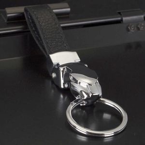 Porte-clés fantaisie fantaisie tête de léopard en métal porte-voiture en cuir porte-clés pour hommes cadeau de haute qualité G230526