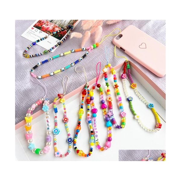 Porte-clés Mode Acrylique Sangle Longe Colorf Oeil Perlé Corde Pour Téléphone Portable Cas Suspendu Téléphone Chaîne Bijoux Cadeau 466 H1 Drop Delive Dhbsg