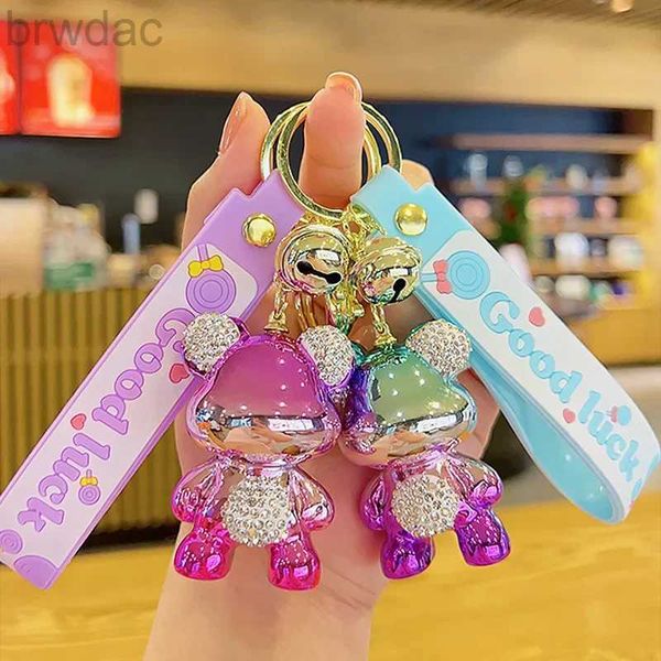 Anillos clave Anime Anime Electroplacado Rhinestone Bear Keychain colgante al por mayor de charmita de la cadena de la llave de la llave de la llave del colgante de joyas 240412