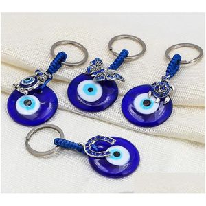 Porte-clés Mode Papillon Tortue Hibou Palme Yeux Maléfiques Porte-clés Porte-clés Porte-clés En Métal Verre Chanceux Oeil Bleu Pendentif Ornement Dhgarden Dhrak