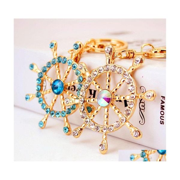 Llaveros Moda Creativa Diamondstudded Crystal Timón Náutico Coche Llavero Bolsa de metal Colgante Cadena 77 E3 Drop Delivery Joyería Dhmir