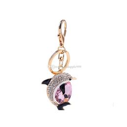 Porte-clés mode mignon cristal dauphin porte-clés exquis strass voiture femme sacs pendentif accessoires livraison directe bijoux Dhosi
