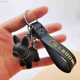 Keys Rings Fashion Dog Keychain French Pu Leather Keychain pour femmes Charme Bag Trinket Men Car Key Ring Key Chain Bijoux Gift 240412