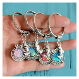 Porte-clés mode Drusy Druzy sirène échelle pendentif porte-clés poisson chatoyant chaîne pour femmes dame bijoux livraison directe Dhjsm