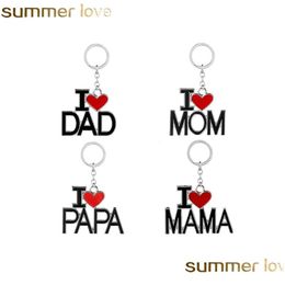 Key Rings Fashion Family Dad Mom Keychain Accessories Letter Red Hart Love Chains sieraden voor moeder Vader Valentine S Gift I Drop Dh6na