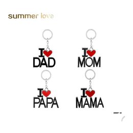 Key Rings Fashion Family Dad Mom Keychain Accessories Letter Red Hart Love Chains sieraden voor moeder Vader Valentine S Gift I Drop Dhoc7