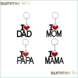 Key Rings Fashion Family Dad Mom Keychain Accessories Letter Red Hart Love Key Chains Rings sieraden voor moeder vader Valentine S G Dhuq1