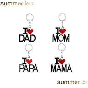 Porte-clés Mode Famille Papa Maman Porte-clés Accessoires Lettre Coeur Rouge Amour Chaînes Bijoux Pour Mère Père Saint Valentin S Cadeau I Drop Dh6Na