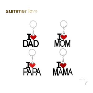 Porte-clés Mode Famille Papa Maman Porte-clés Accessoires Lettre Coeur Rouge Chaînes D'amour Bijoux Pour Mère Père Valentine S Cadeau I Drop Ot8Qb