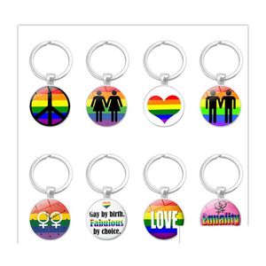 Porte-clés Mode Gay Lesbian Pride Signe Porte-clés Pour Femmes Hommes Arc-En-Couleur Verre Gemme Charme Chaînes Lgbt Bijoux Accessoires Otxkl