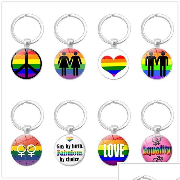 Llaveros de moda Gay lesbiana orgullo signo llaveros para Mujeres Hombres Arco Iris Color cristal piedras preciosas cadenas Lgbt accesorios de joyería Otbes