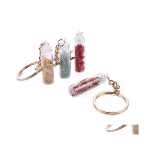 Key Rings Fashion Gravel Hearling Crystal Chain Energy Stone Drift Bottle Keychain Accessoires Drop levering sieraden Dhmnr