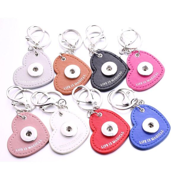 Llaveros Moda Corazón Pu Cuero Llavero Joyería 18Mm Botones a presión Colgante Cadena Coche Bolsa Snaps Llavero Drop Delivery Dhabd