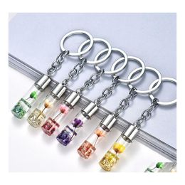 Porte-clés Bijoux De Mode Bouteille Pendentif Chaîne En Verre Fleur Sec Porte-clés Anneau Drop Delivery Dh4Kp