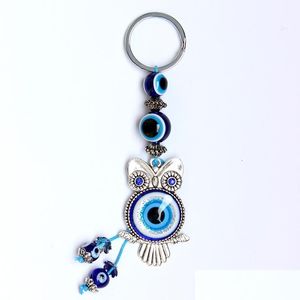 Porte-clés Bijoux De Mode Symbole Turc Evil Eye Anneau À La Main Vintage Hibou Porte-clés Drop Delivery Dhcn8